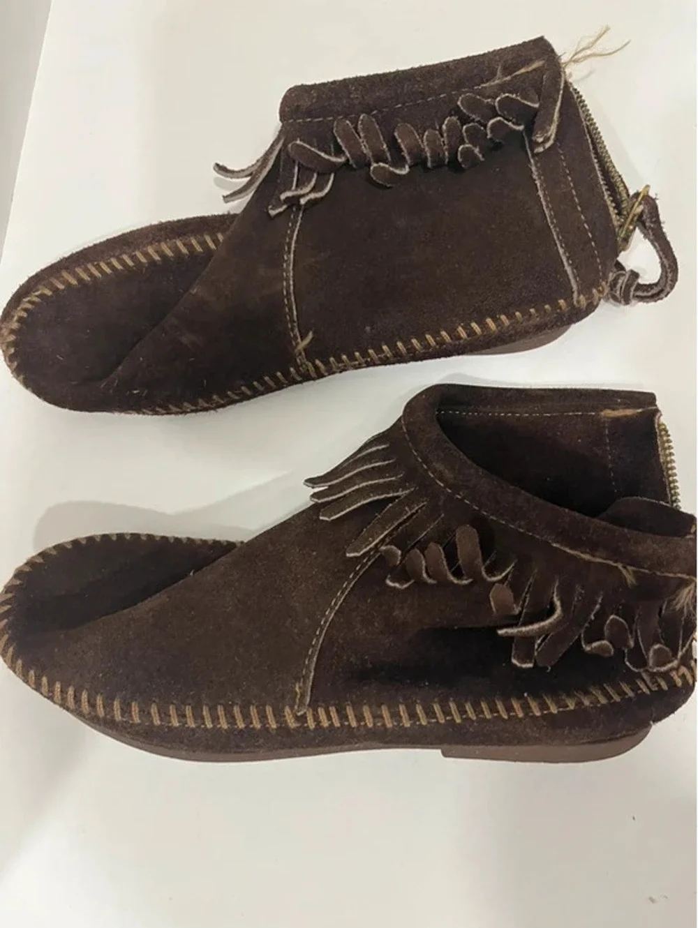 Unbranded Moccasin Brown Suede Leather Fringe Ankel Zipper Booties Women Girl